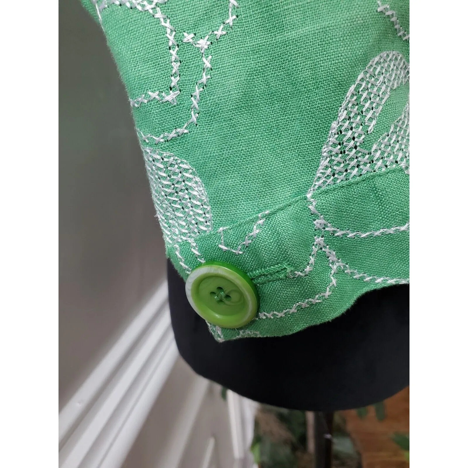 JM Collection Women Green Floral 100% Linen Long Sleeve Buttons Front Jacket 6P - Image 5