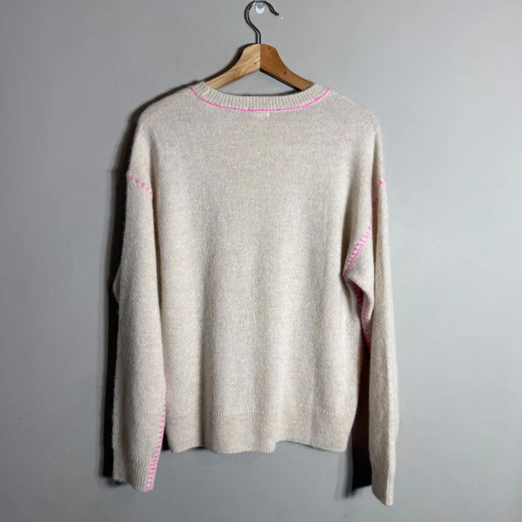Dylan Harper Sweater Pullover Women's Small Tan Pink Knit Alpaca Wool Crewneck - Image 5