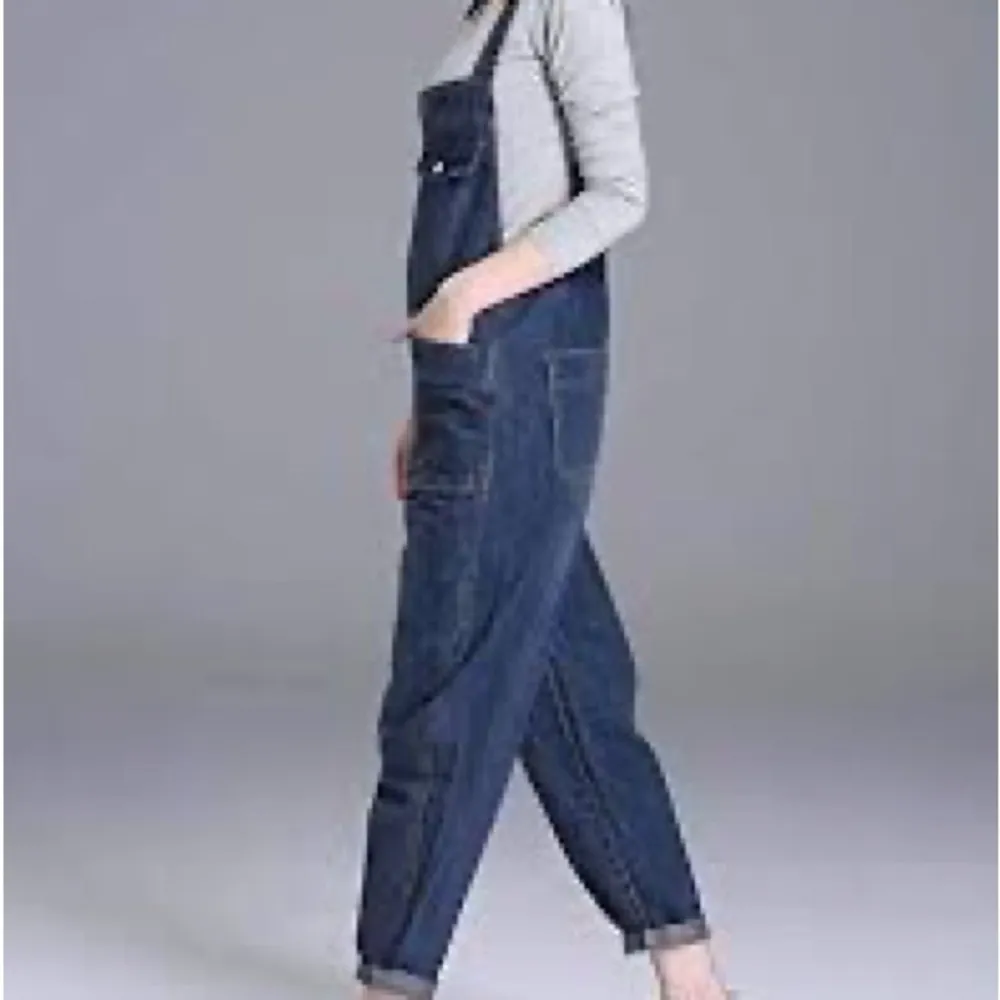Soojun Casual Loose Fit Baggy Denim Bib Overall Sz M Cotton Stretch Blue Spring Size M - Image 2