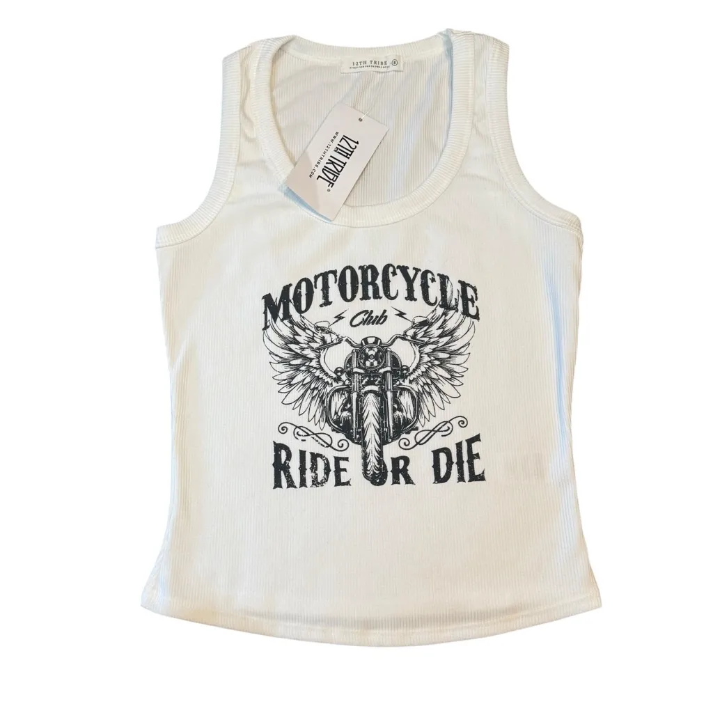12th Tribe Ribbed White Tank Top Motorcycle Club Ride Or Die Biker Baddie NWT - Image 8