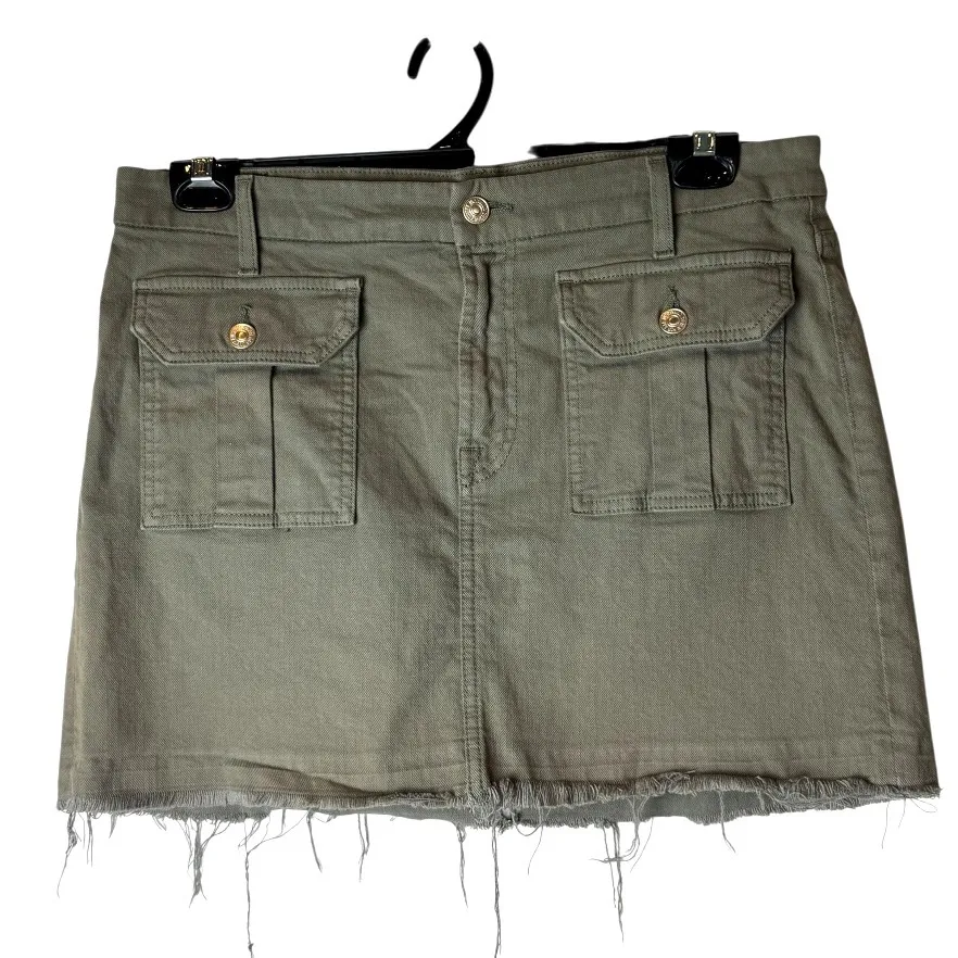 7 For‎ All Mankind Skirt Women 32 Olive Green Moss Utility Pocket Raw Hem Mini - Image 2