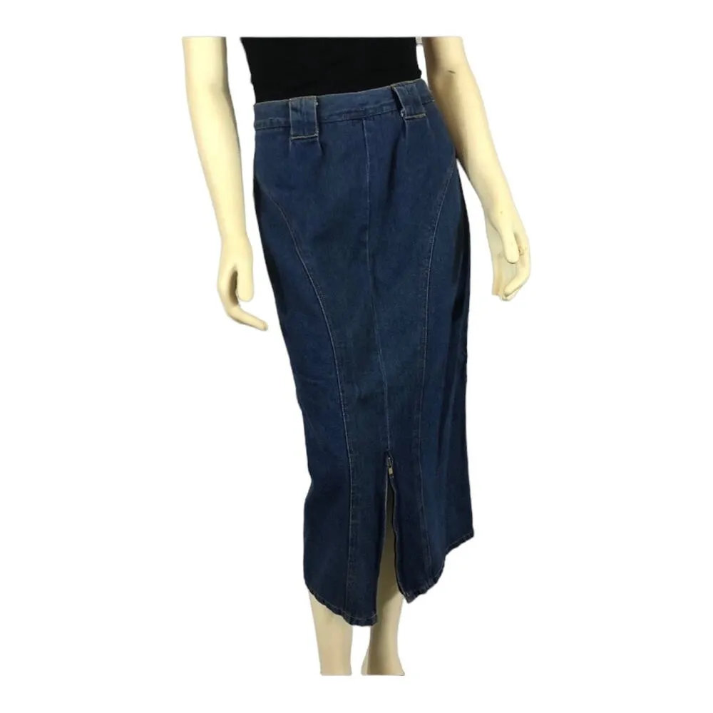 Cap Ferrat long denim skirt with zipper slit closing size 13 Blue - Image 3