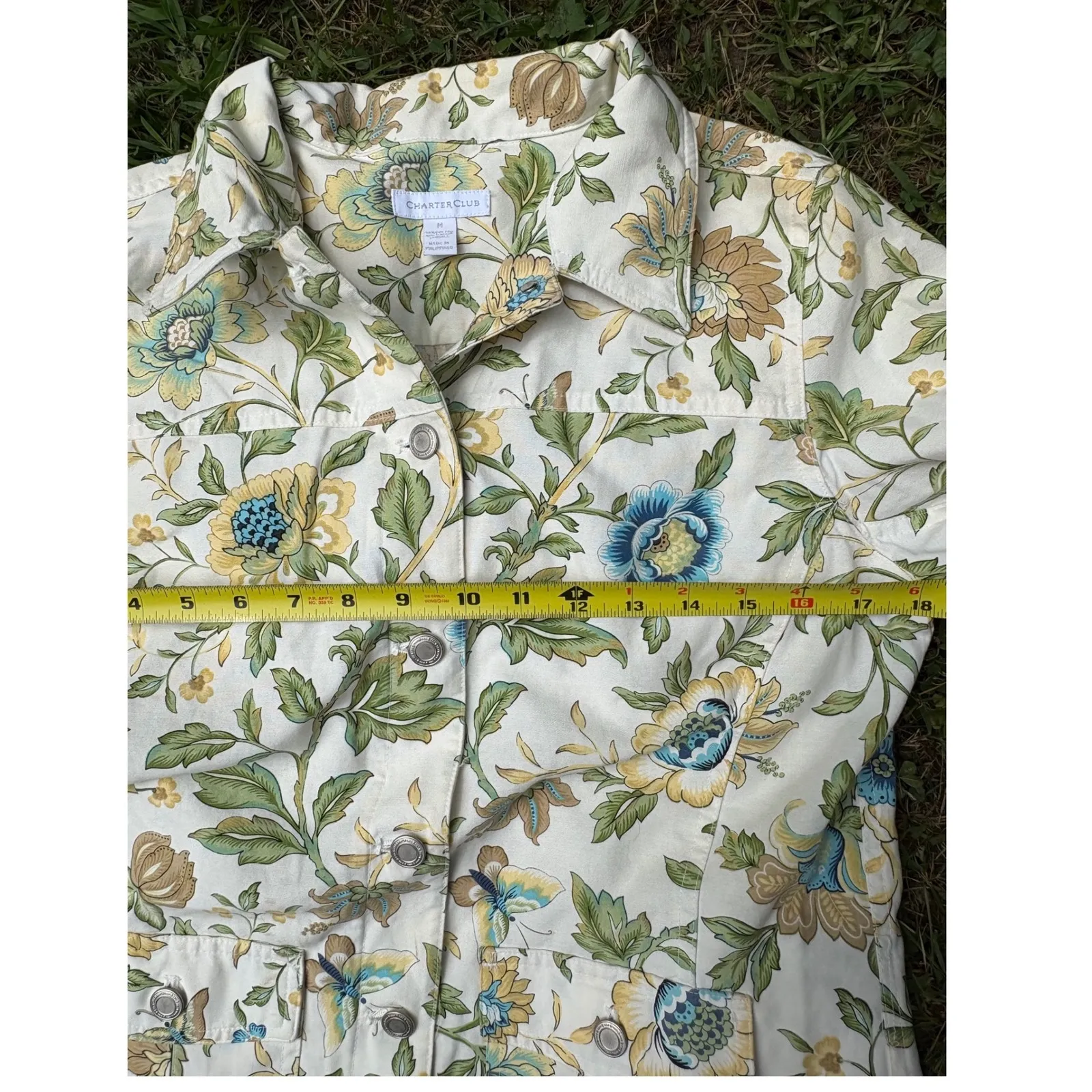 Charter Club Floral Print Button Down Jacket Womens Medium Cotton Blend‎ - Image 3