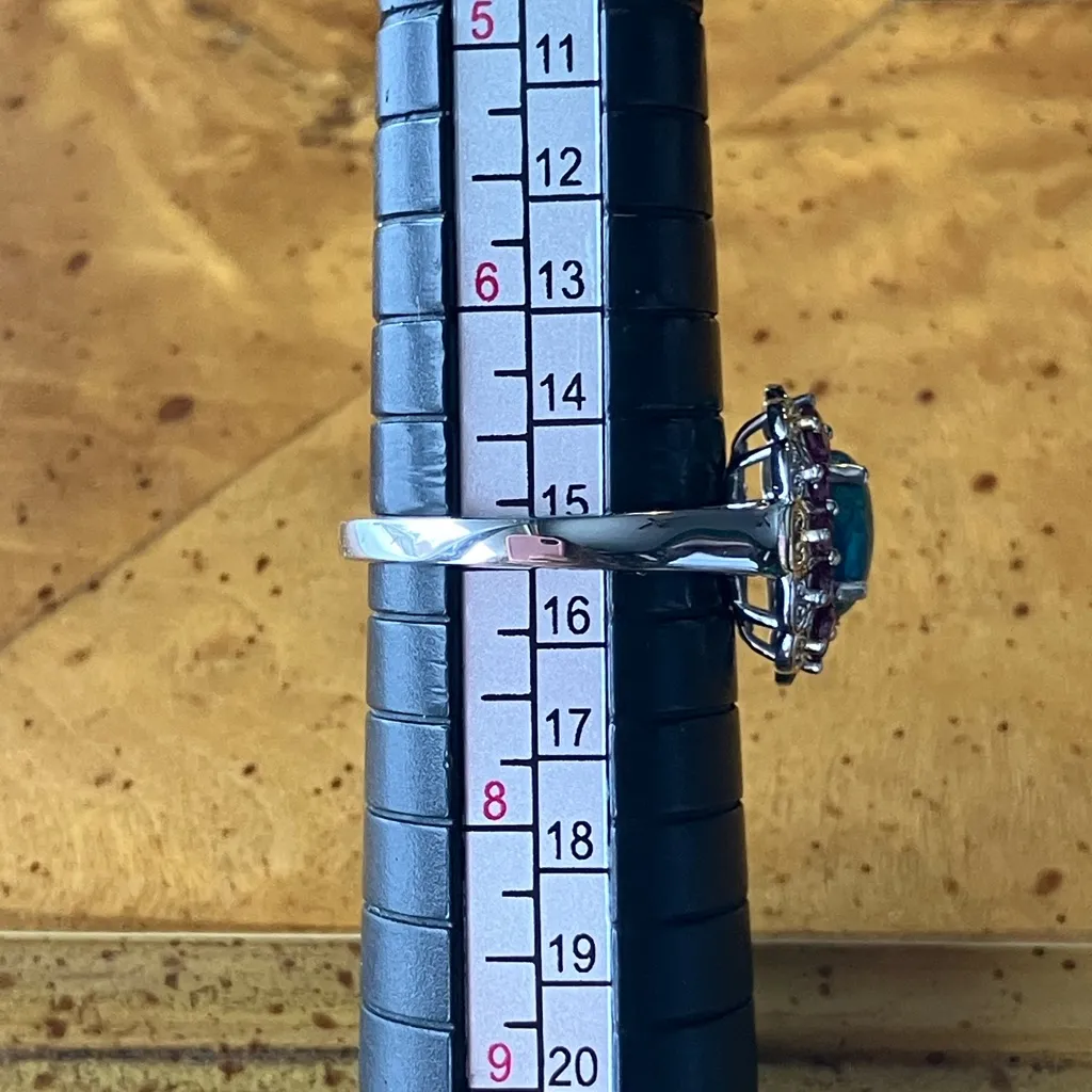 Chrysocolla Orissa Garnet Halo Ring Size 7 Silver - Image 8