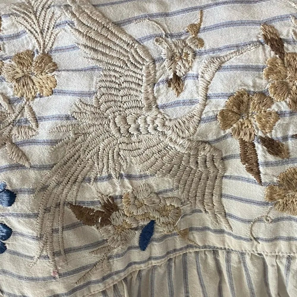 JOHNNY WAS embroidered floral striped long sleeve button up blouse tunic size M - Image 6