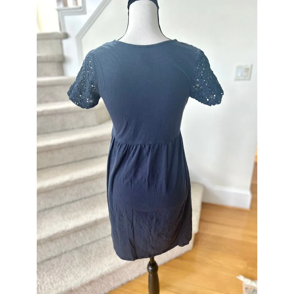 Seraphine Navy Eyelet Zip Chest Nursing Maternity Short Sleeve Sun Dress Blue Size undefined - Image 3