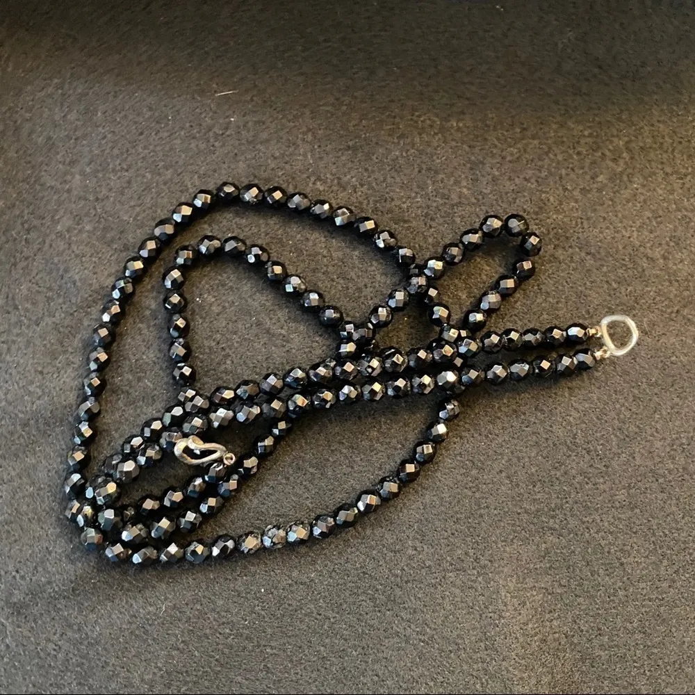 Vintage Black Glass Jet Beads Cut Glass Faceted Bead Necklace Halloween Flapper - Image 5