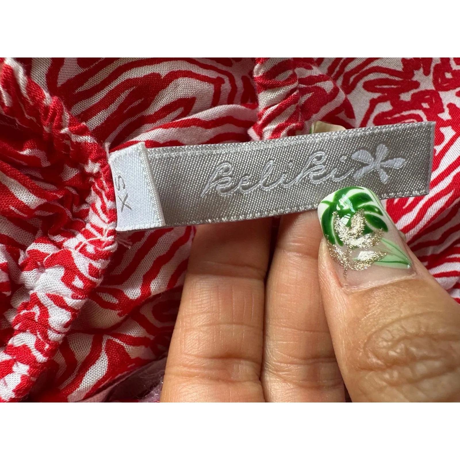 Keliki Hawaii Hawaiian Off Shoulder Built In Elastic Bra Handkerchief Top XS Red - Image 6