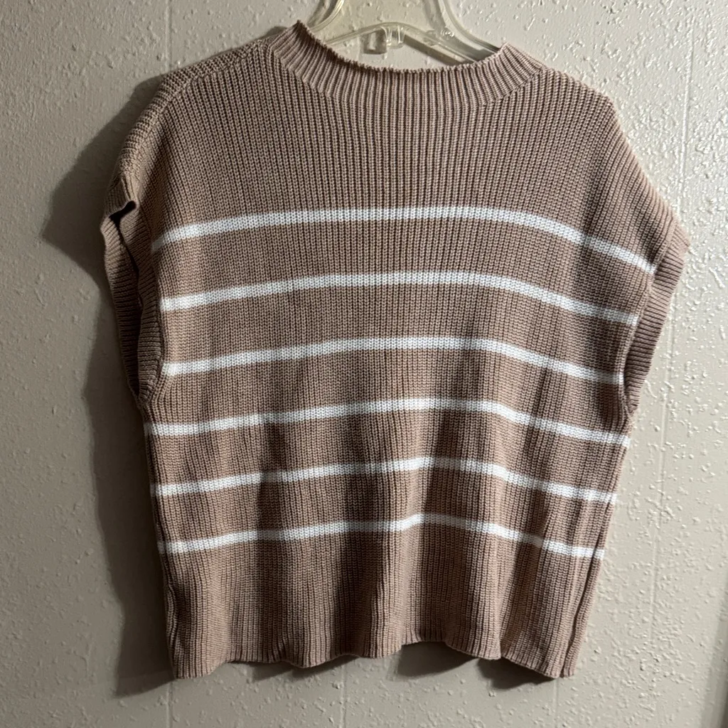 Striped Knit Sleeveless Top Tan Size XL - Image 6