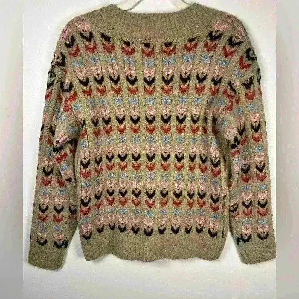 NWT Cider Sweater Arrow Striped Cozy Soft Fuzzy Boho V-Neck Pullover Size M - Image 5