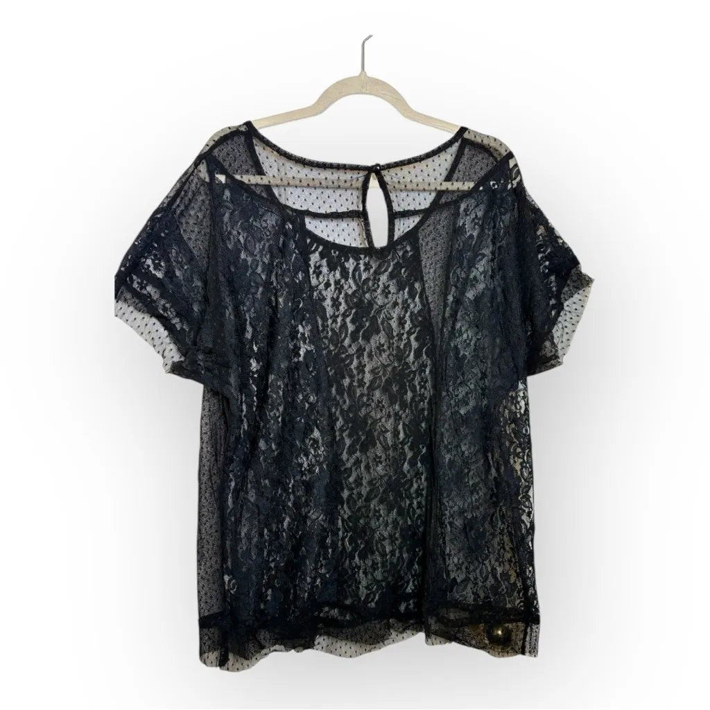 Black Sheer Lace Floral Overlay Top Gothic Romantic Plus Size 1X - Image 3