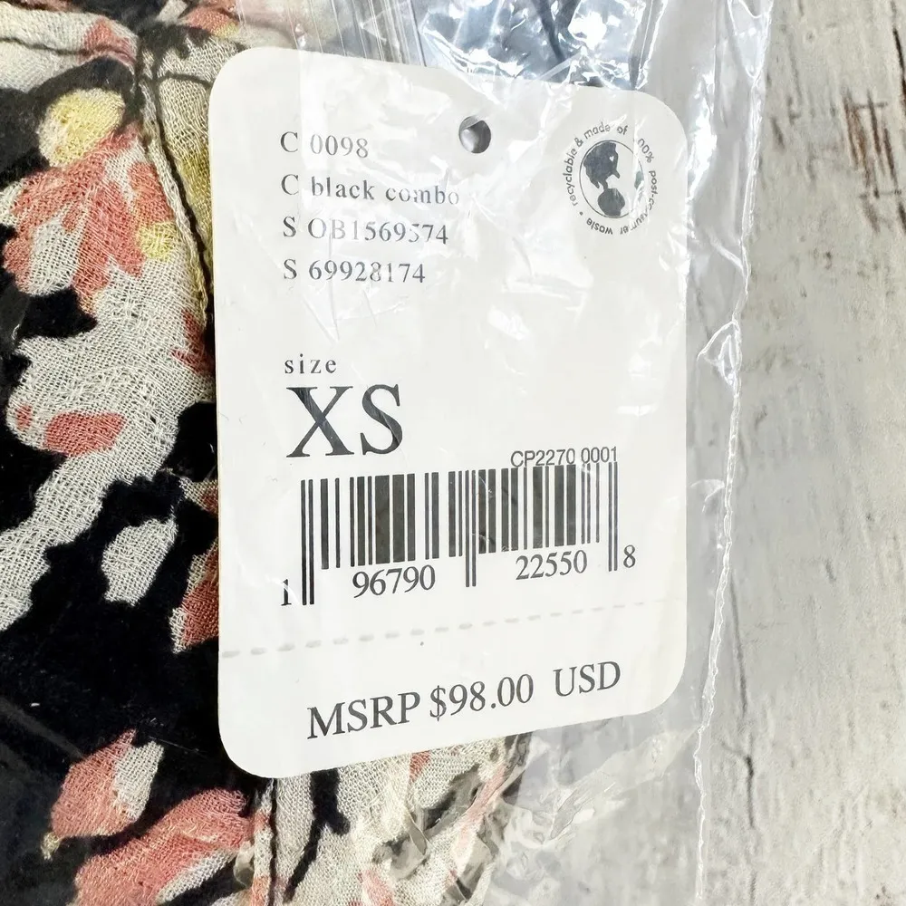 Free People Hilary Printed Long Sleeve Casual Top Black Combo Size XS - Image 5