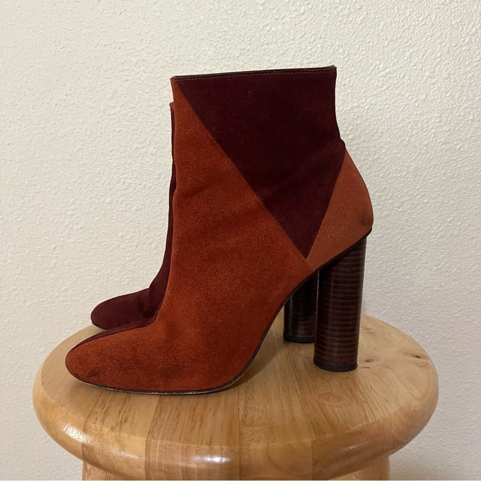Ulla Johnson Carin Brown Patchwork Suede Leather Heeled Ankle Booties Size 39 - Image 5