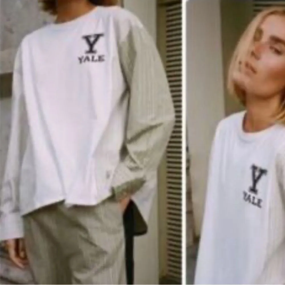 Zara White and Beige Contrasting Oversized Yale  T-shirt(Size Small) - Image 8