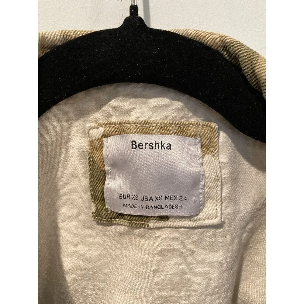Bershka Jacket Womens XS Camo Pockets Cargo Utility 100% Cotton Denim Military - Image 3