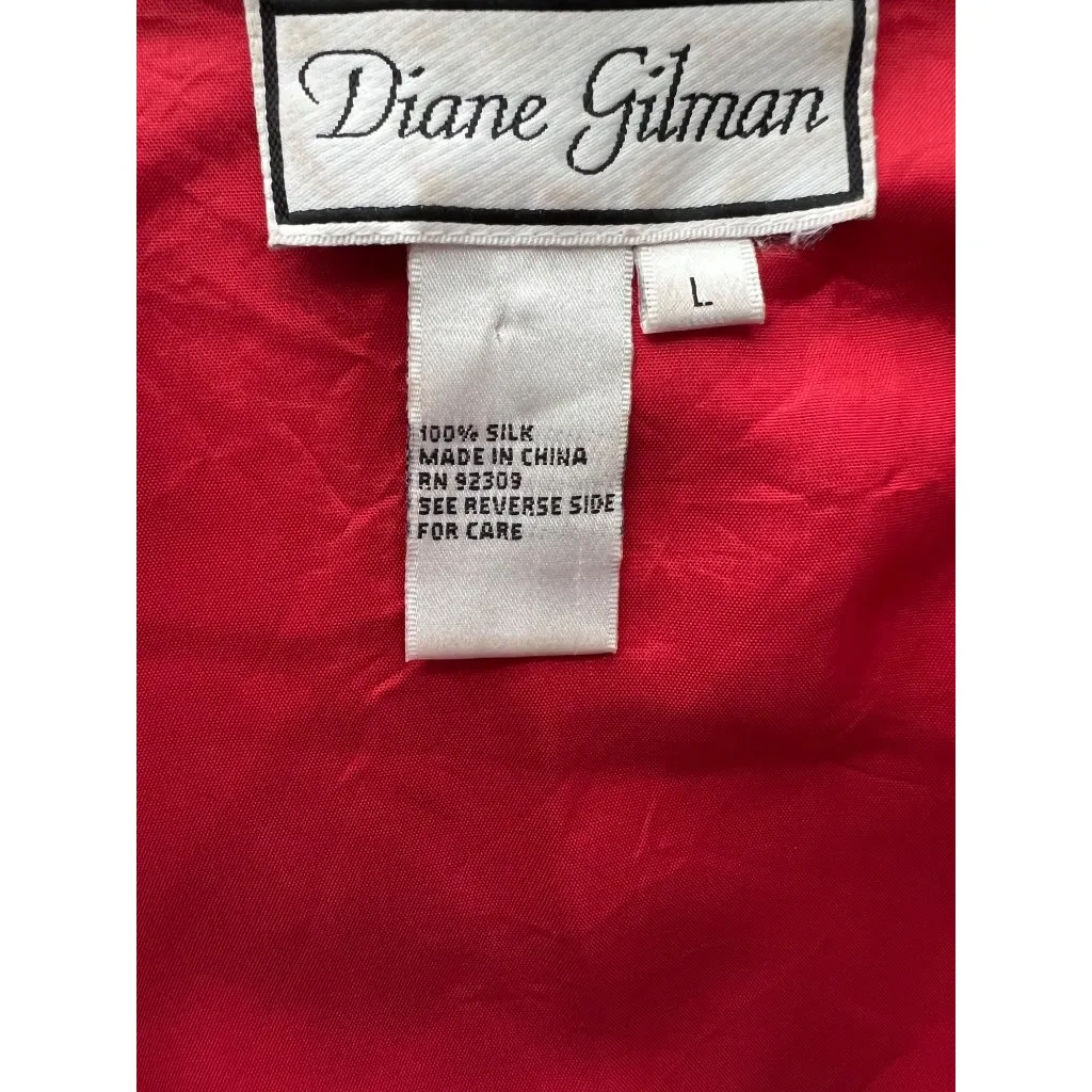 Diane Gilman Red Floral Kimono Jacket 100% Silk Lightweight Open Front Womens L - Image 7