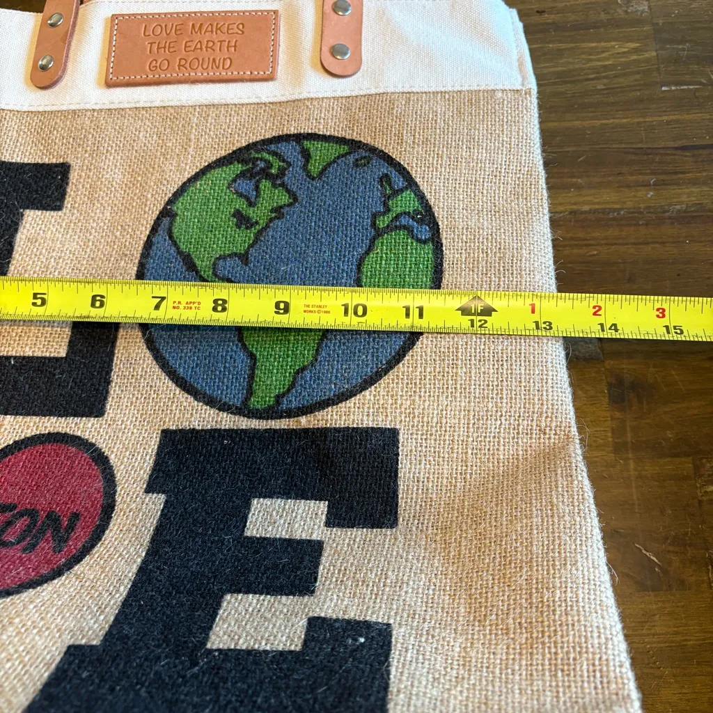 Brighton LEATHER Love Makes The Earth Go Round Jute CanvasTote Shopping Bag Eco - Image 6