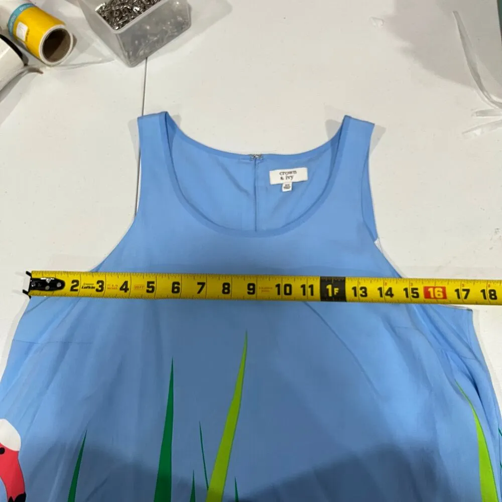 Crown & Ivy  Blue Pink Flamingo Sleeveless A-Line Mini Dress Sz XS Cruise Beach - Image 8