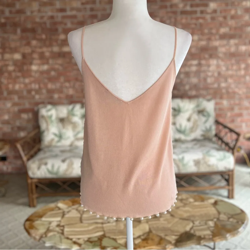 Zara Top Tank Pearl Hem Knit Blush Peach Camisole M Party V-Neck Festival Chic - Image 7