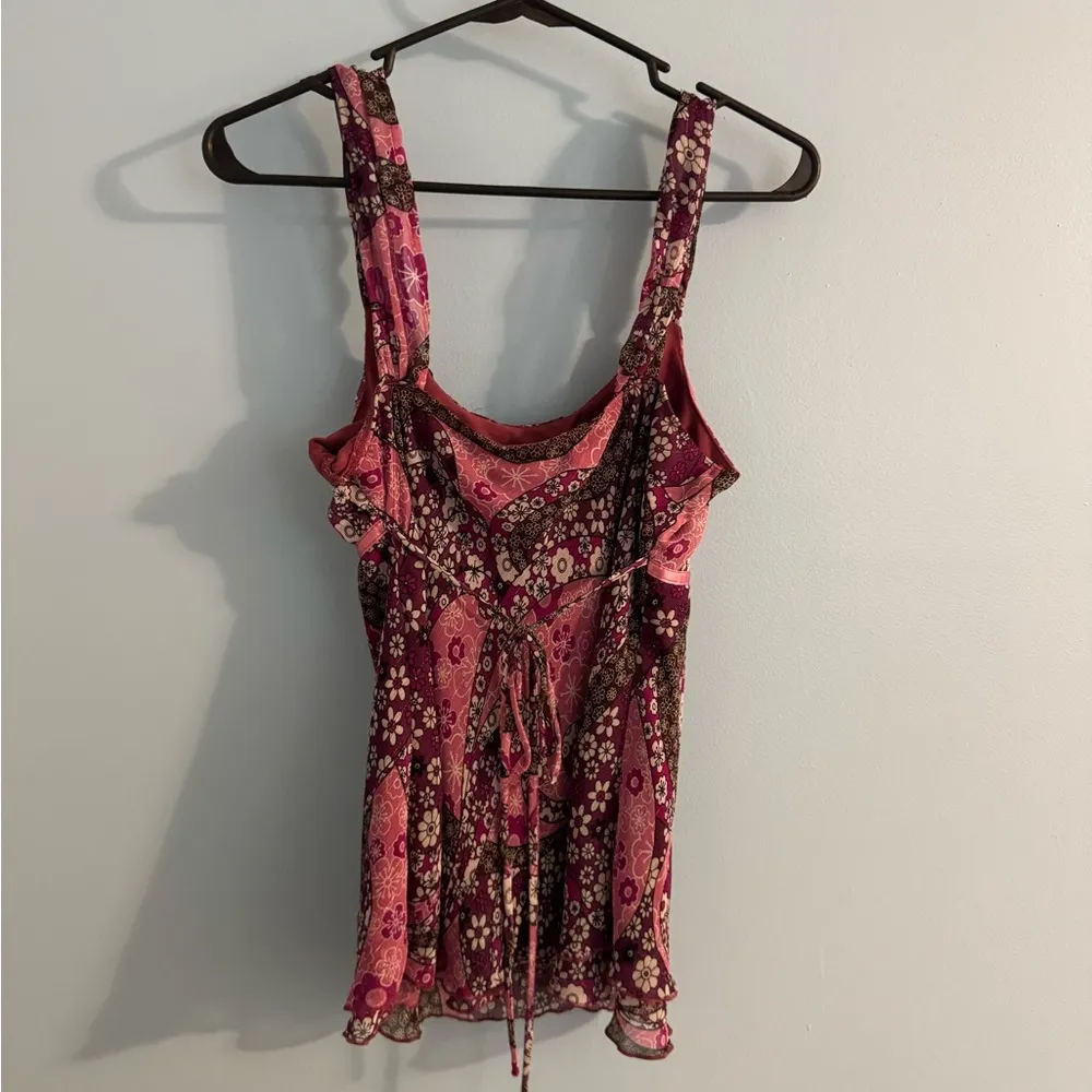 gorgeous pink and brown vintage tank with bow detail size S - Image 5