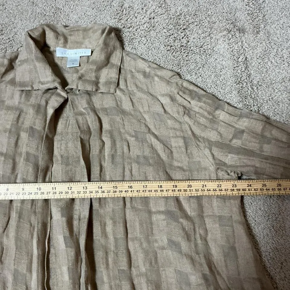 The Limited Linen Blend Checkered Open Front Long Sleeve Duster Top Layering - Image 5