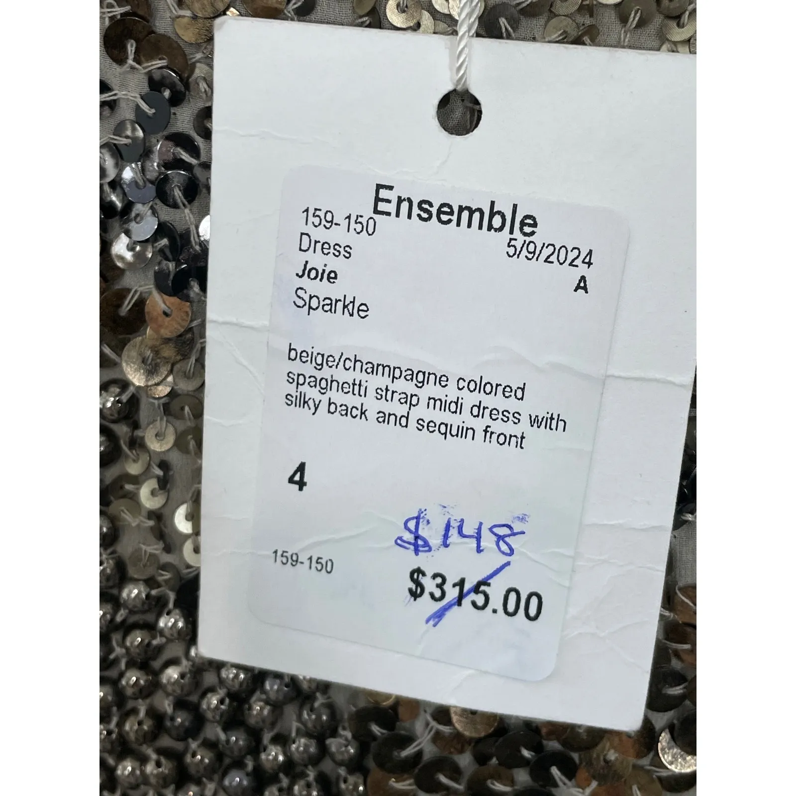 NWT JOIE Hasana Sequined Midi Slip Dress Camo Silver Sand Size 4 Spaghetti Strap - Image 10