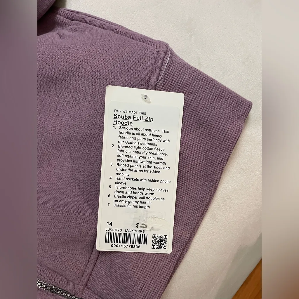 Lululemon NWT Scuba Full Zip Hoodie Fleece Jacket Lavender Lux Mirror Silver 14 - Image 10