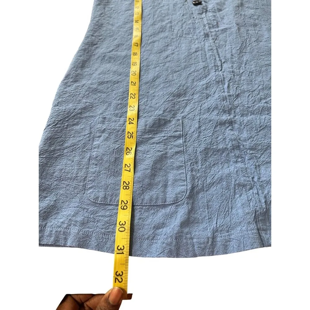 Casual Loose A Line Sleeveless Blue Button Detail Tunic Dress With Pockets Sz M Size M - Image 7