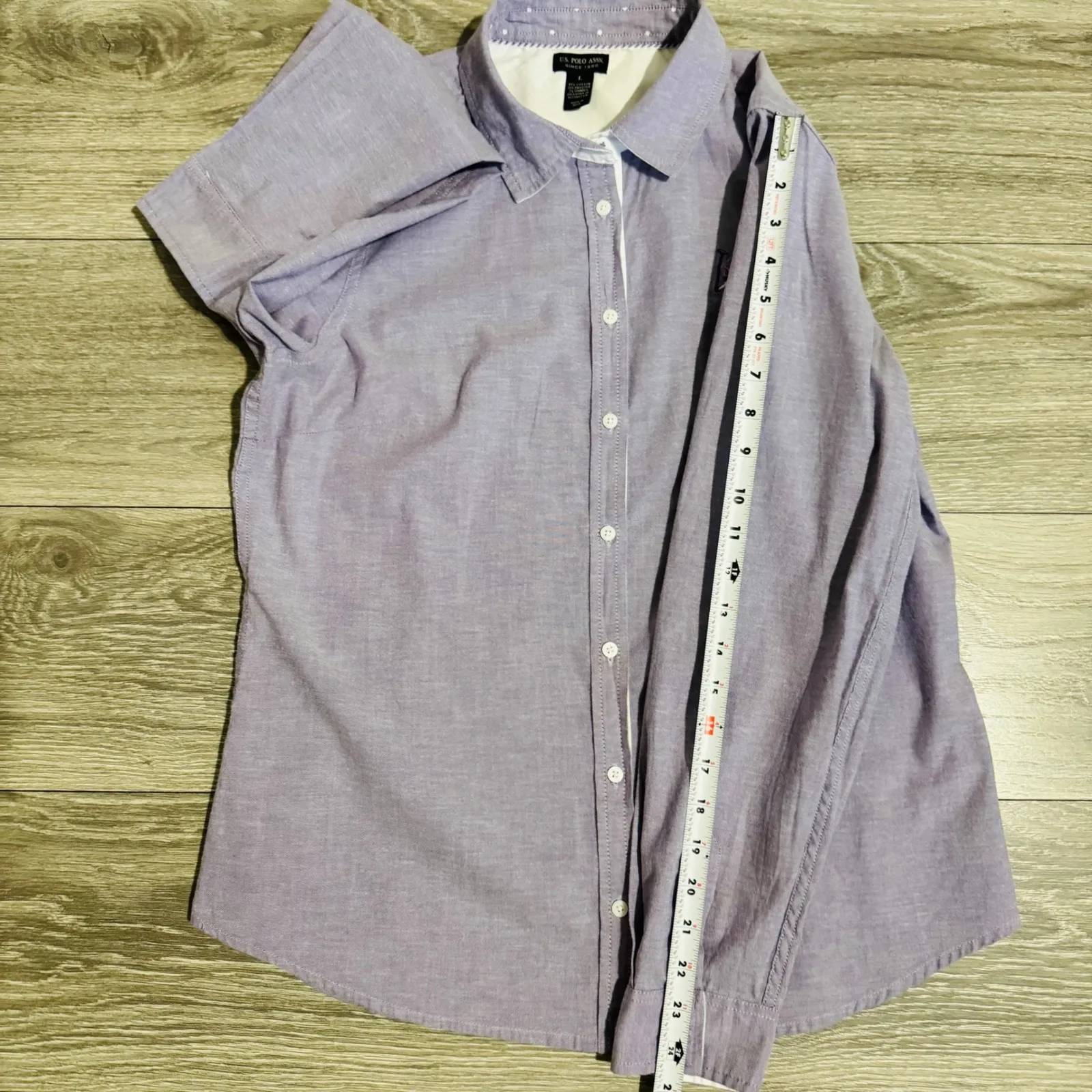 US Polo Assn Oxford Button Down Shirt Purple Embroidered Polo Player Women's L - Image 11