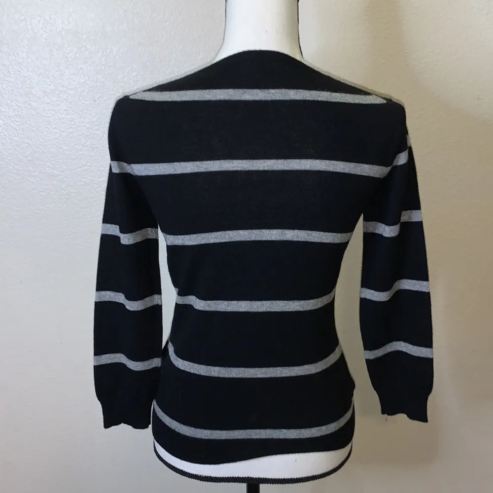 J Crew black wool cashmere black striped cardigan sweater - Image 4
