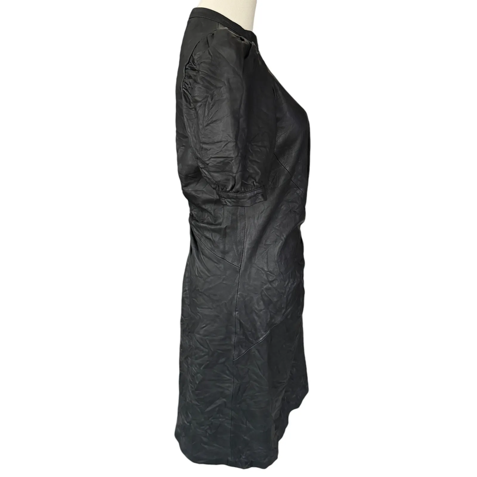 Zadig & Voltaire Rixe Cuir Froisse Crinkle Leather Mini Dress Black Size‎ XS - Image 7