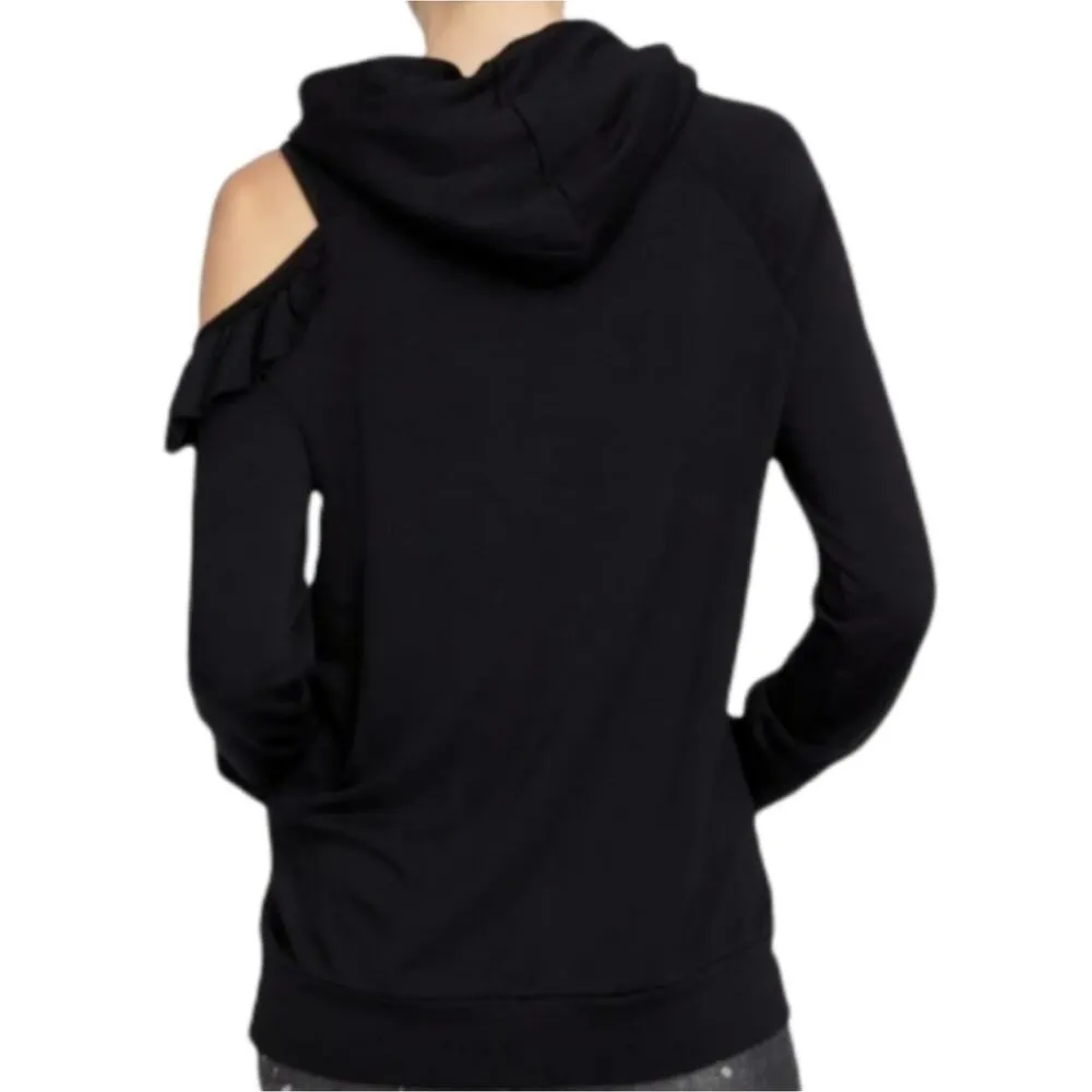 Rachel Rachel Roy Cold Shoulder Hoodie Sweatshirt Sweater Women's Size XS Black - Image 2