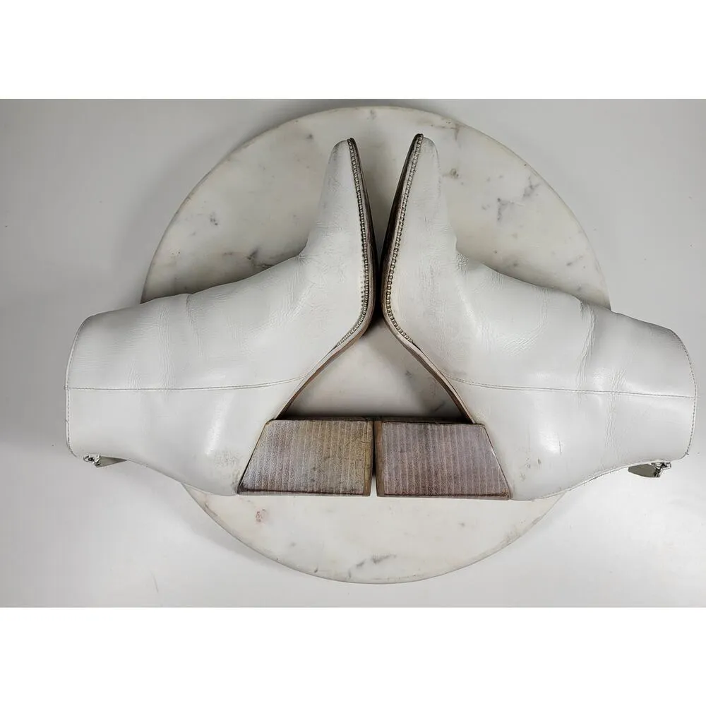 VTG Steve Madden Olga Boots Womens 7.5 White Leather Block Heel Ankle Booties - Image 13