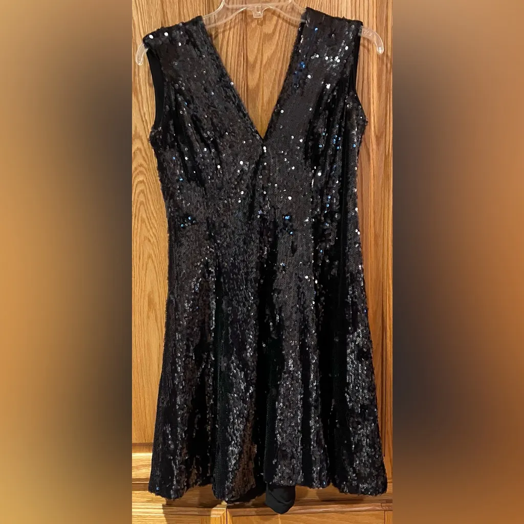 Dress the Population Marilyn Sequin Sleeveless V-Neck Mini Dress Black Sz Large‎ - Image 13