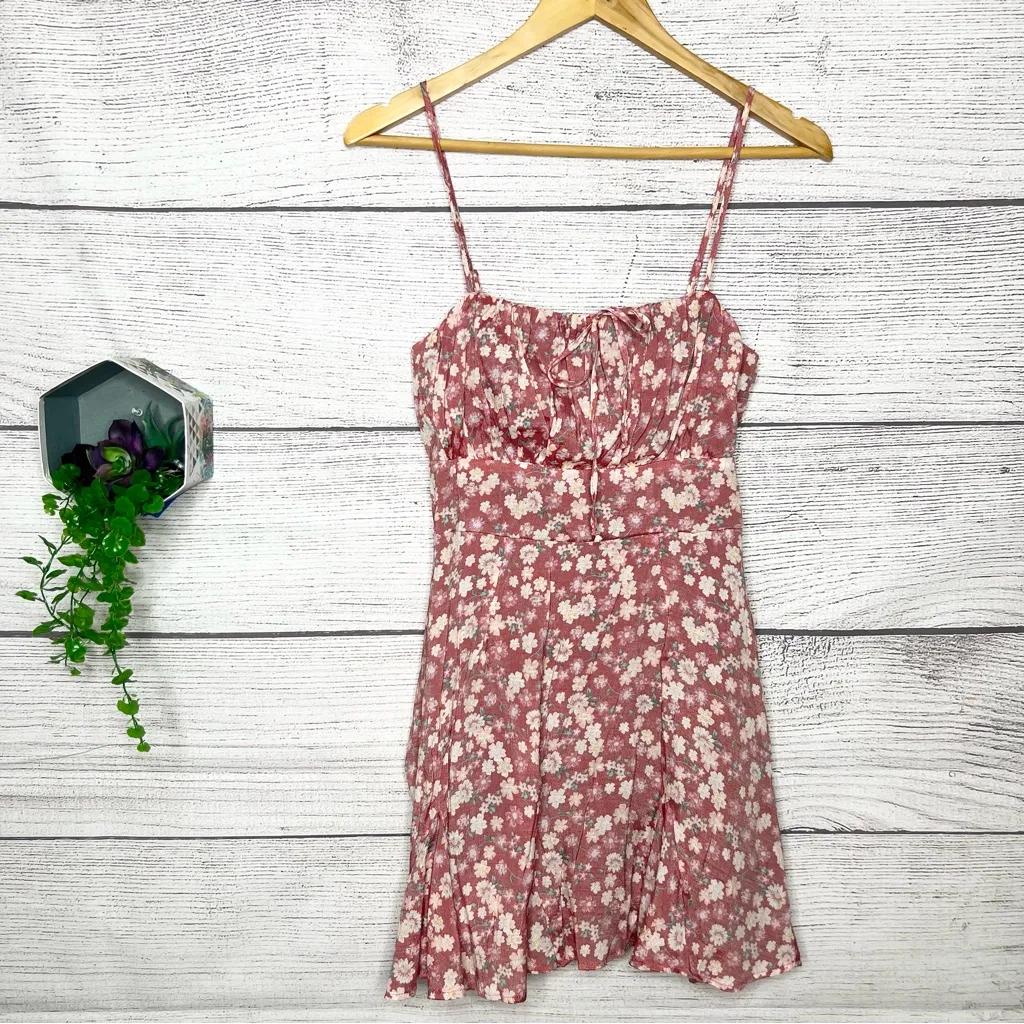 Trixxi Pink Floral Coquette Bustier Bow Spaghetti Strap Sundress Size Small - Image 9