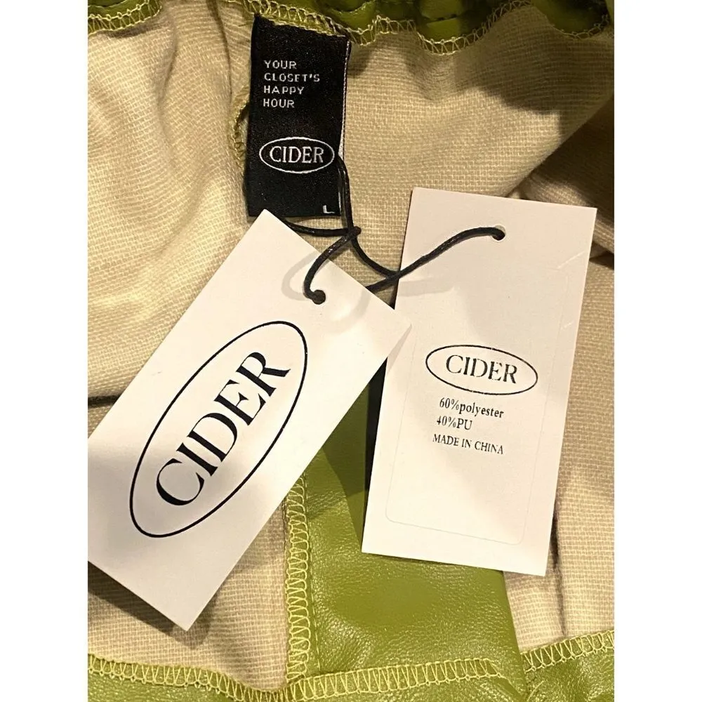 NWT Faux Leather Wide Leg Shorts High Waist Pockets Soft PU L Olive #1723 - Image 11