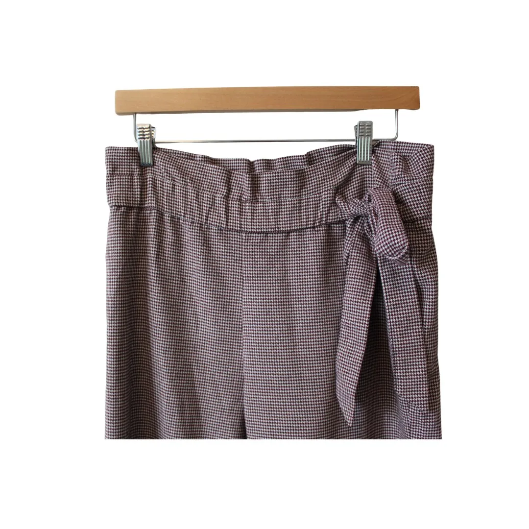 Zara trf Red Herringbone Paper Bag Waist Pull On‎ Wide Leg Pants Womens M - Image 3