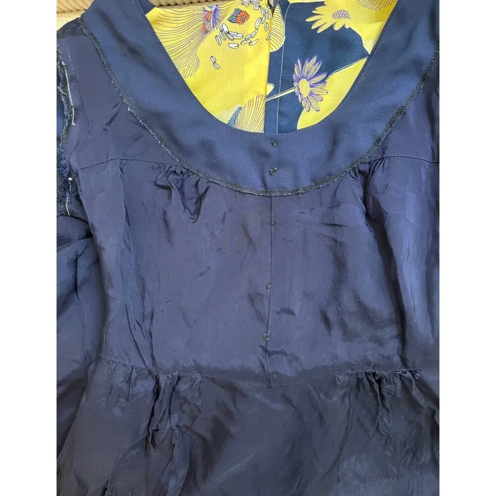 VTG 60’s Rabanne XS 0 2 Maxi Dress MCM Yellow Blue Floral Hostess Regency 70’s - Image 8