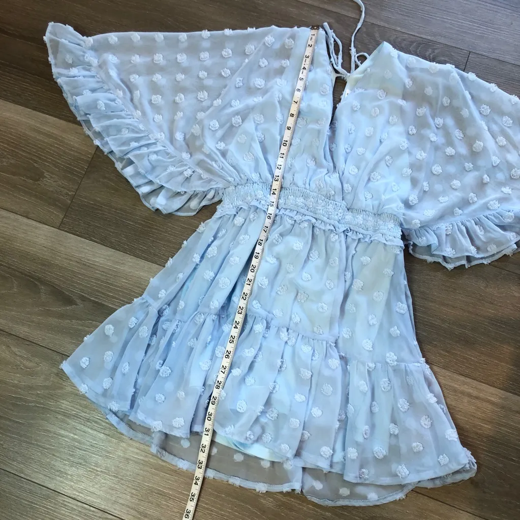 TCEC Katie Dress Boutique Blue Romper Bell Sleeves Womens Size Medium Mini Dress - Image 8