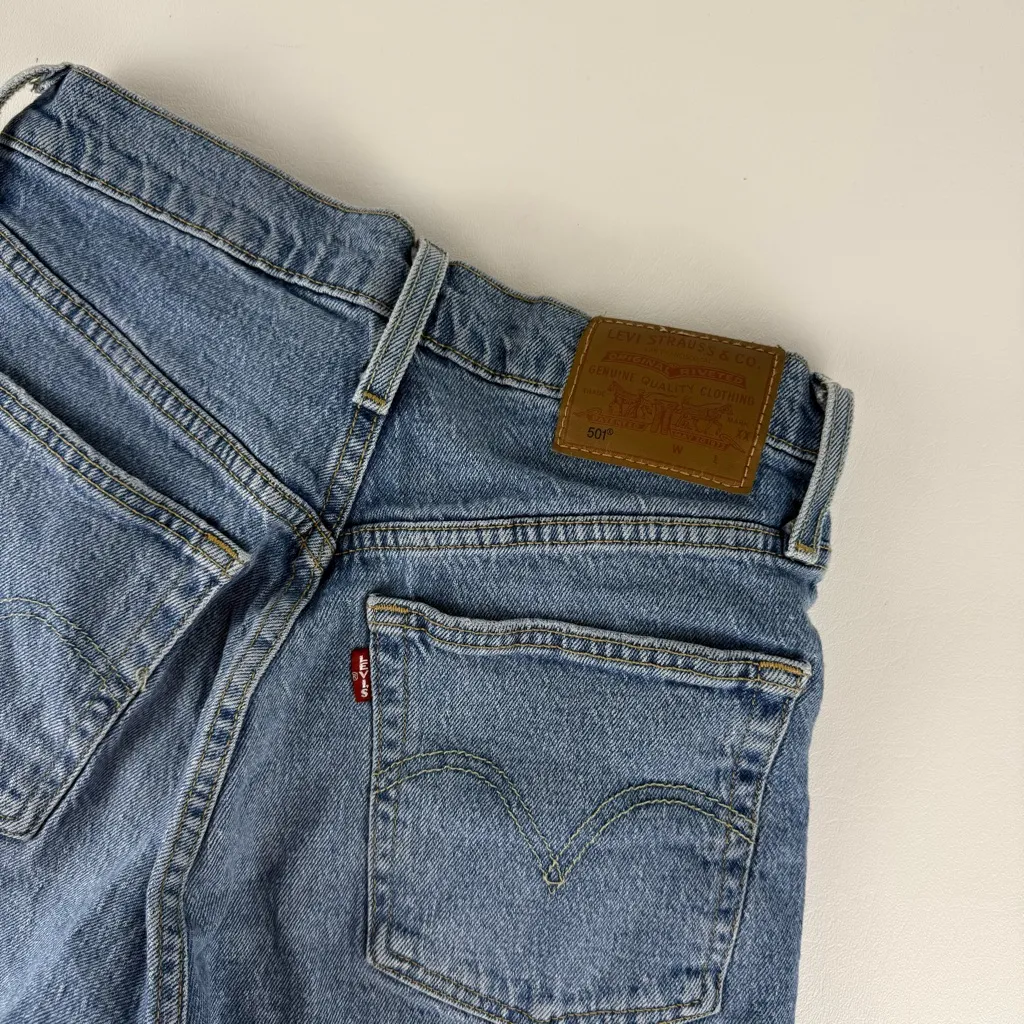 Levi's Classic 501 Blue Frayed Jean Shorts - Image 6