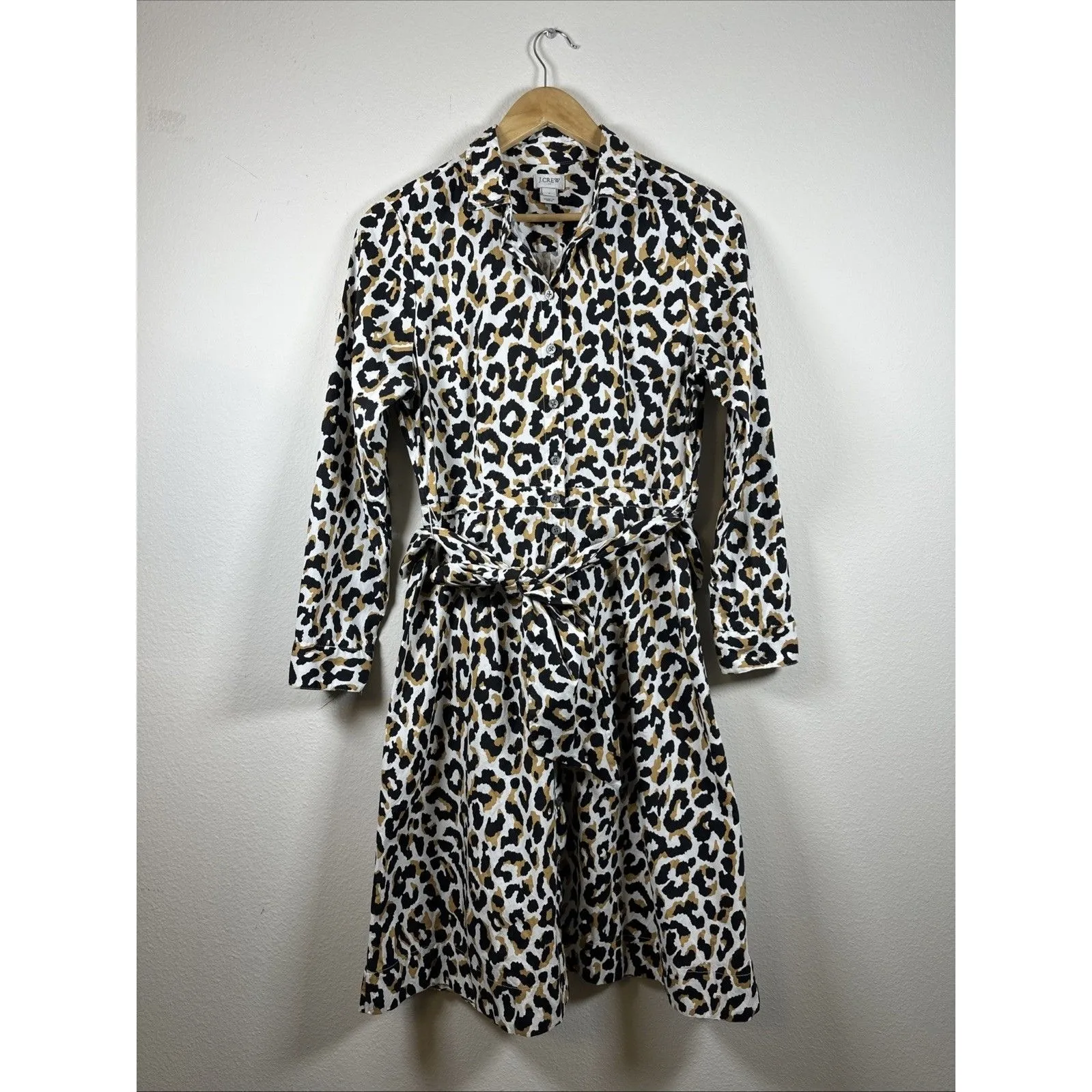 J. Crew Leopard Print Cotton Poplin Tie Waist Button Down Shirt Dress size 8 - Image 2
