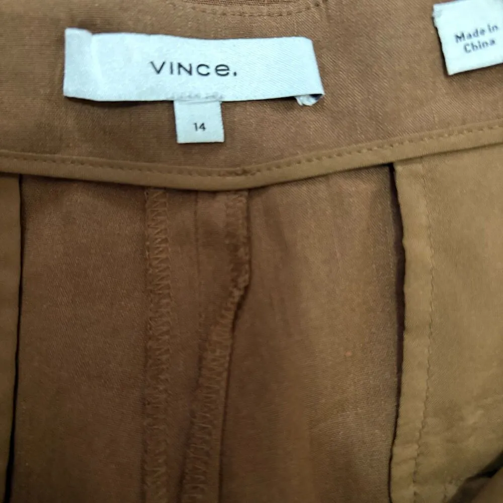 Vince High Waist Straight Leg Pant in Pecan Tan Linen Blend Minimal Plus Size 14 - Image 5