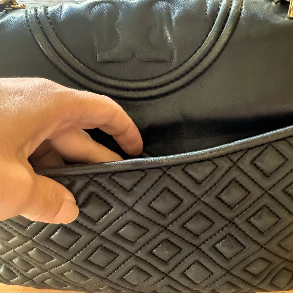 Black Tory Burch Fleming Convertible Bag Quilted Leather Crossbody or Shoulder - Image 10