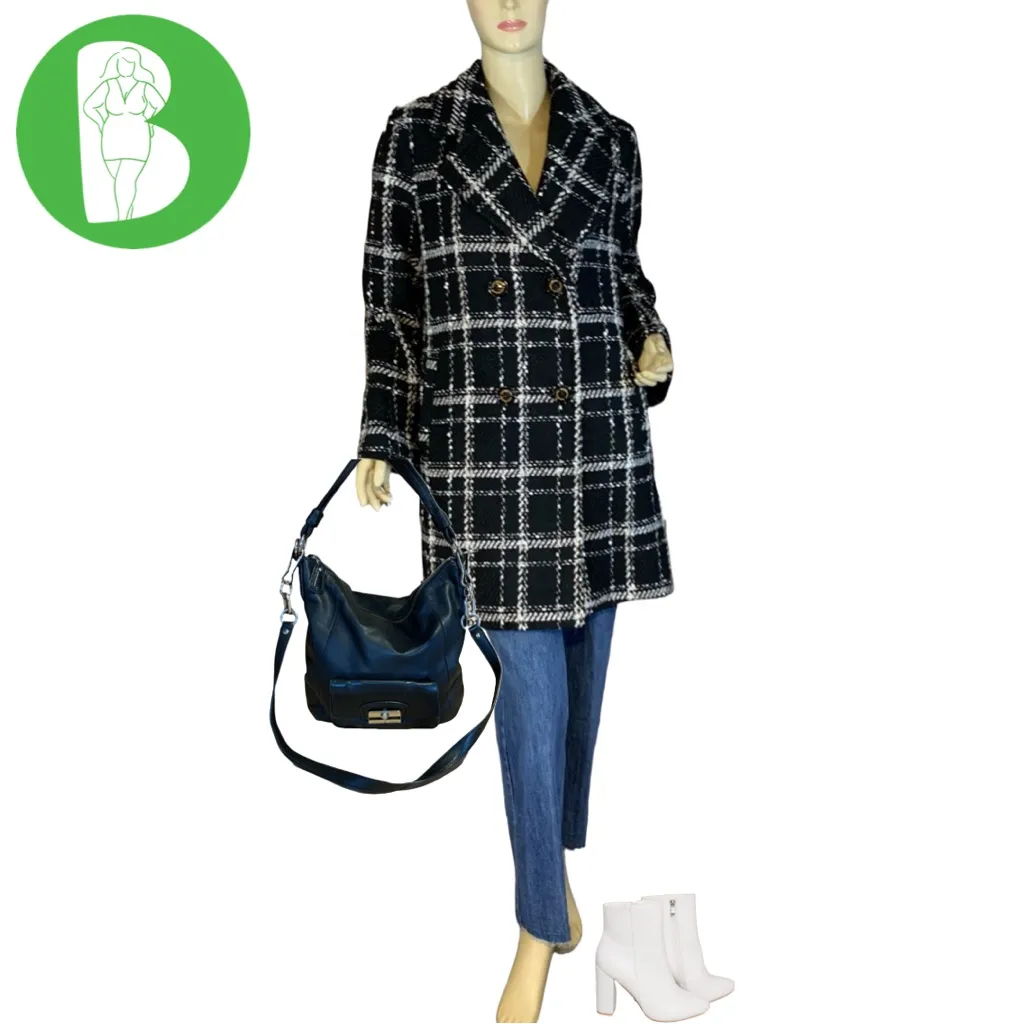 SAM EDELMAN BLACK & WHITE PLAID PEACOAT (S) - Image 2