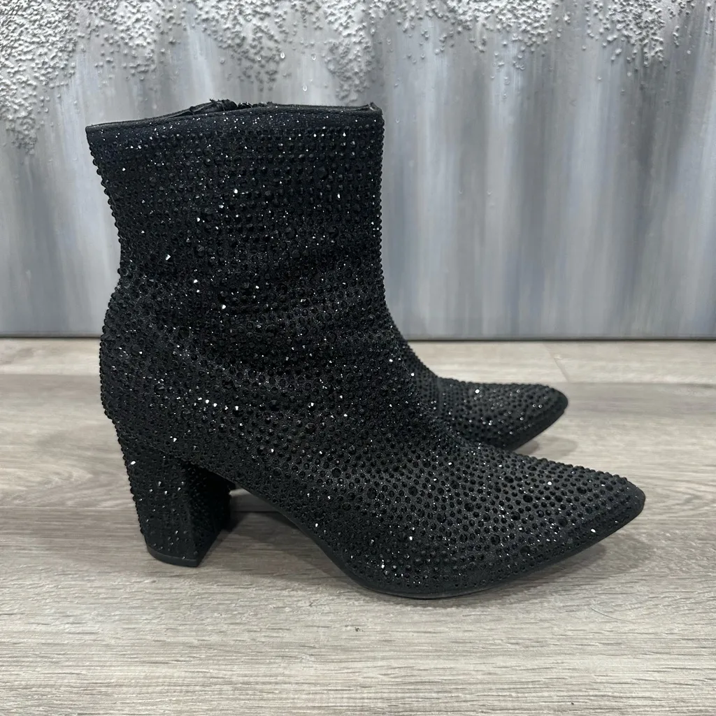 Forever Elegant Black Rhinestone Ankle Boots Size 8 - Image 5