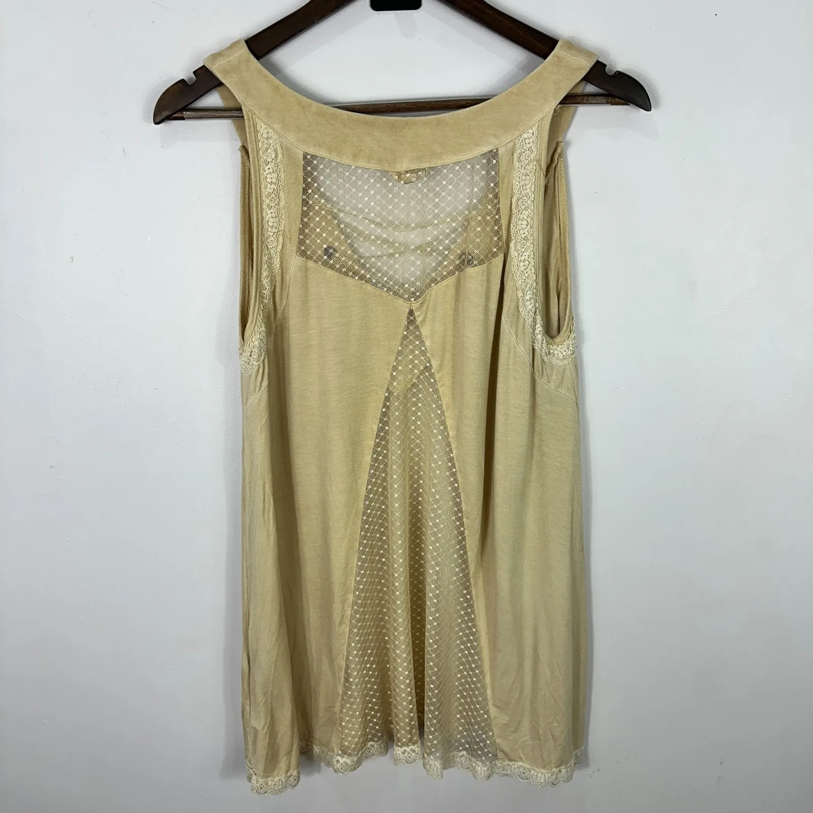 POL Boho Tunic Top M Beige Lace Corset Sheer Peasant Hippie Y2K‎ Cottagecore - Image 6