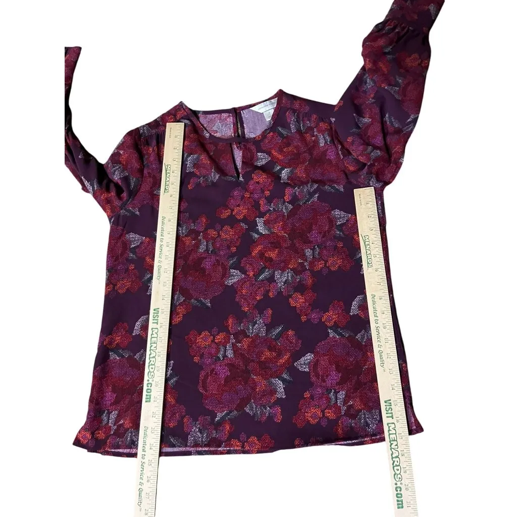 Christopher & Banks Women’s Blouse S Burgundy Floral Long Sleeve NEW - Image 11
