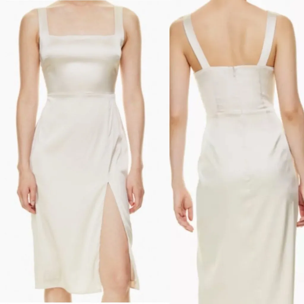 Aritzia x Babaton 90’s Satin Square Neck Slit Midi Dress Pearl - Image 2
