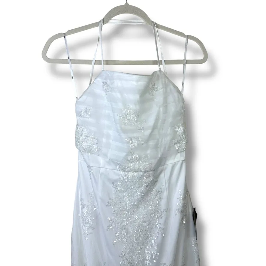 Lulus NWT Celebratory Beauty White Mesh Embroidered Sequin Lace-Up Midi Dress - Image 4