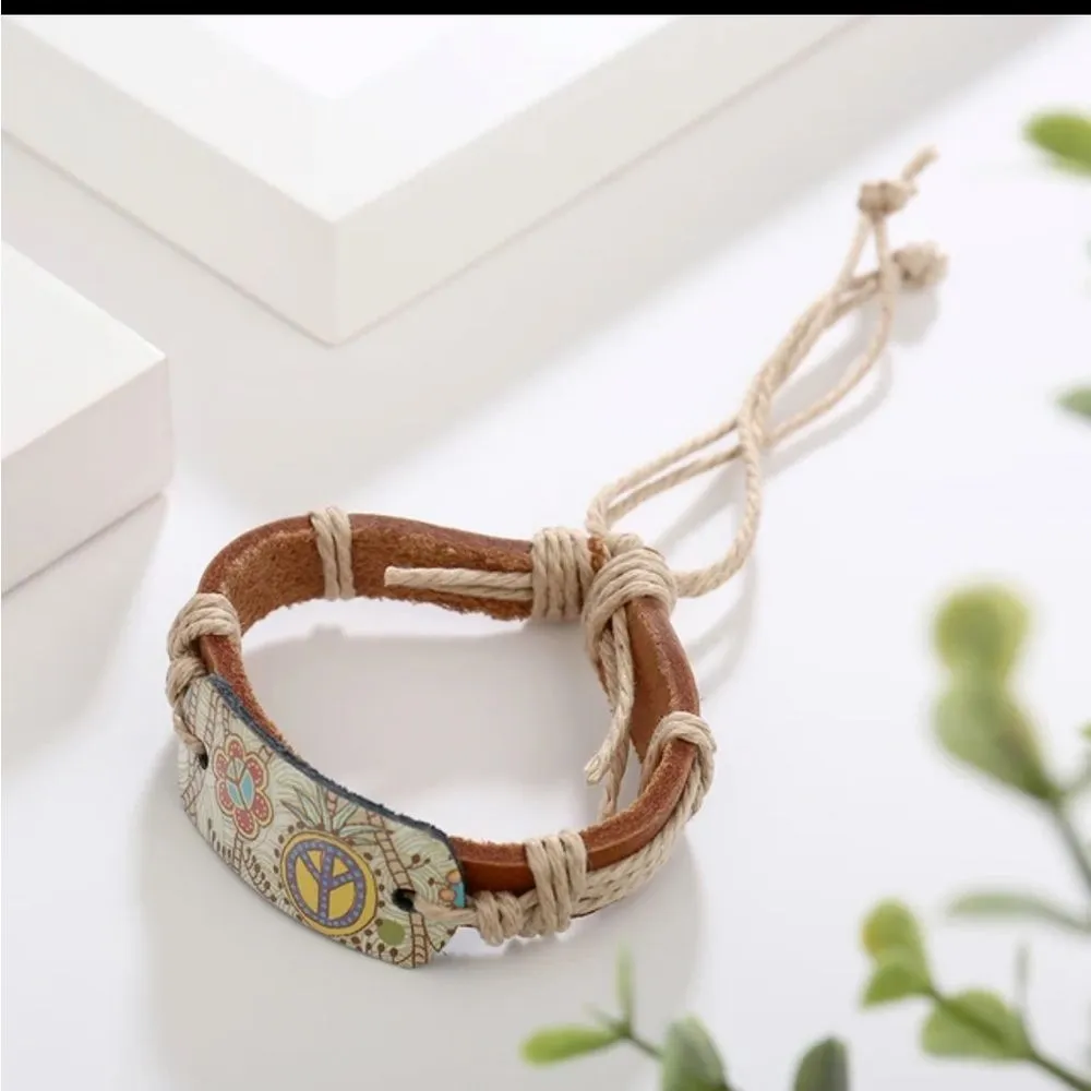 Hippy/Boho Hemp Rope Braided Leather Bracelet NWT Brown - Image 3